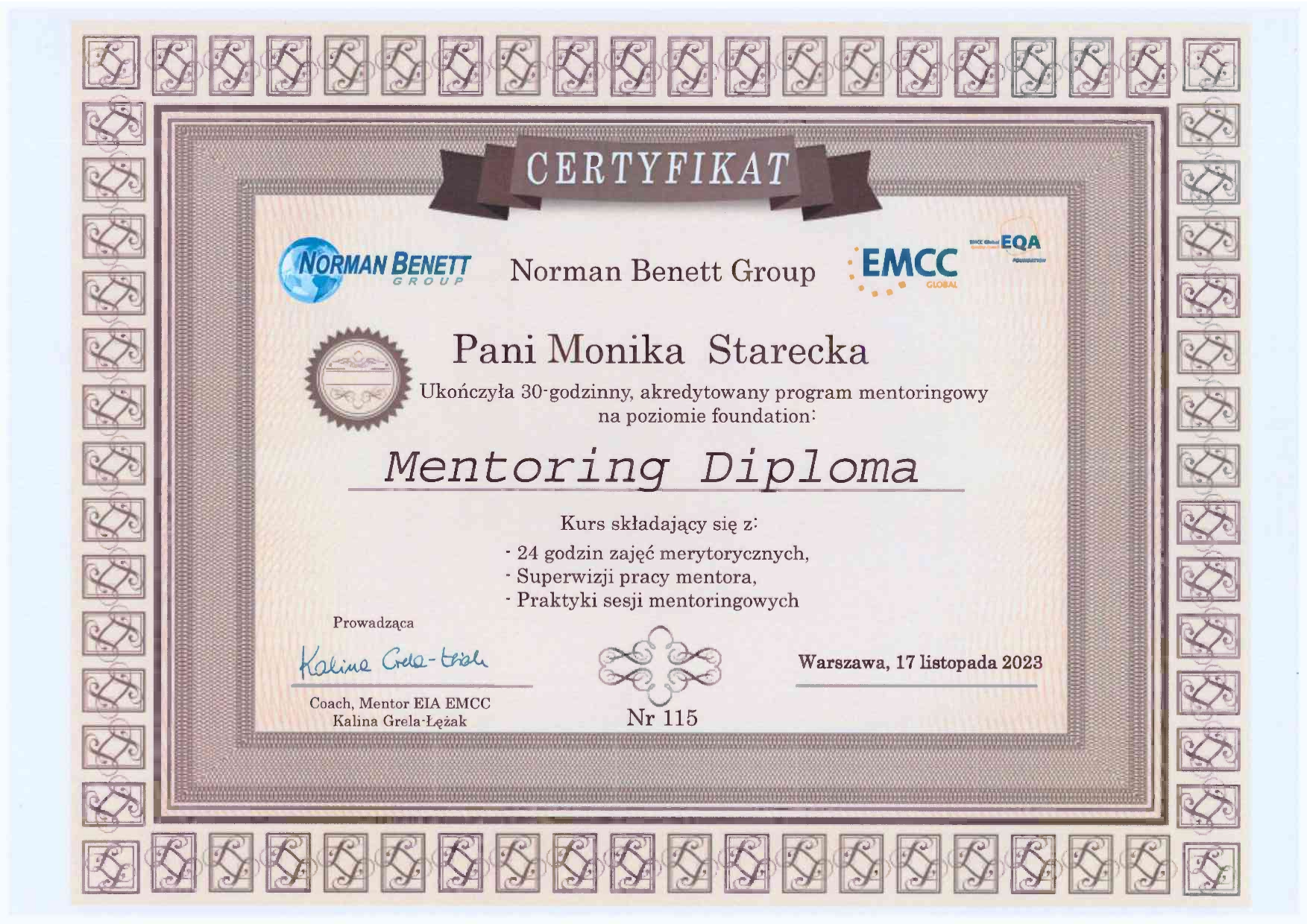 Norman Benett Mentor Certification